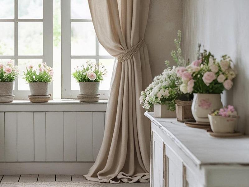 Oat linen curtain Rustic Natural Drapes pair blackout or regular, medium-weight, with optional cotton lining, custom sizing available