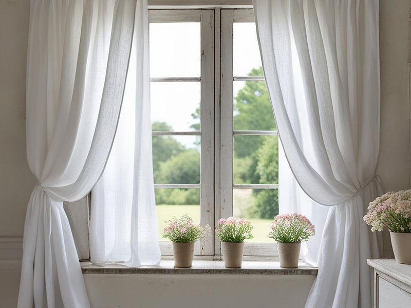 White linen curtain Rustic Natural Drapes pair blackout or regular, medium-weight, with optional cotton lining, custom sizing available