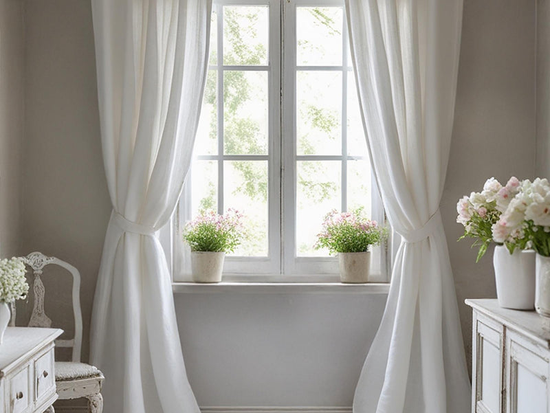 White linen curtain Rustic Natural Drapes pair blackout or regular, medium-weight, with optional cotton lining, custom sizing available