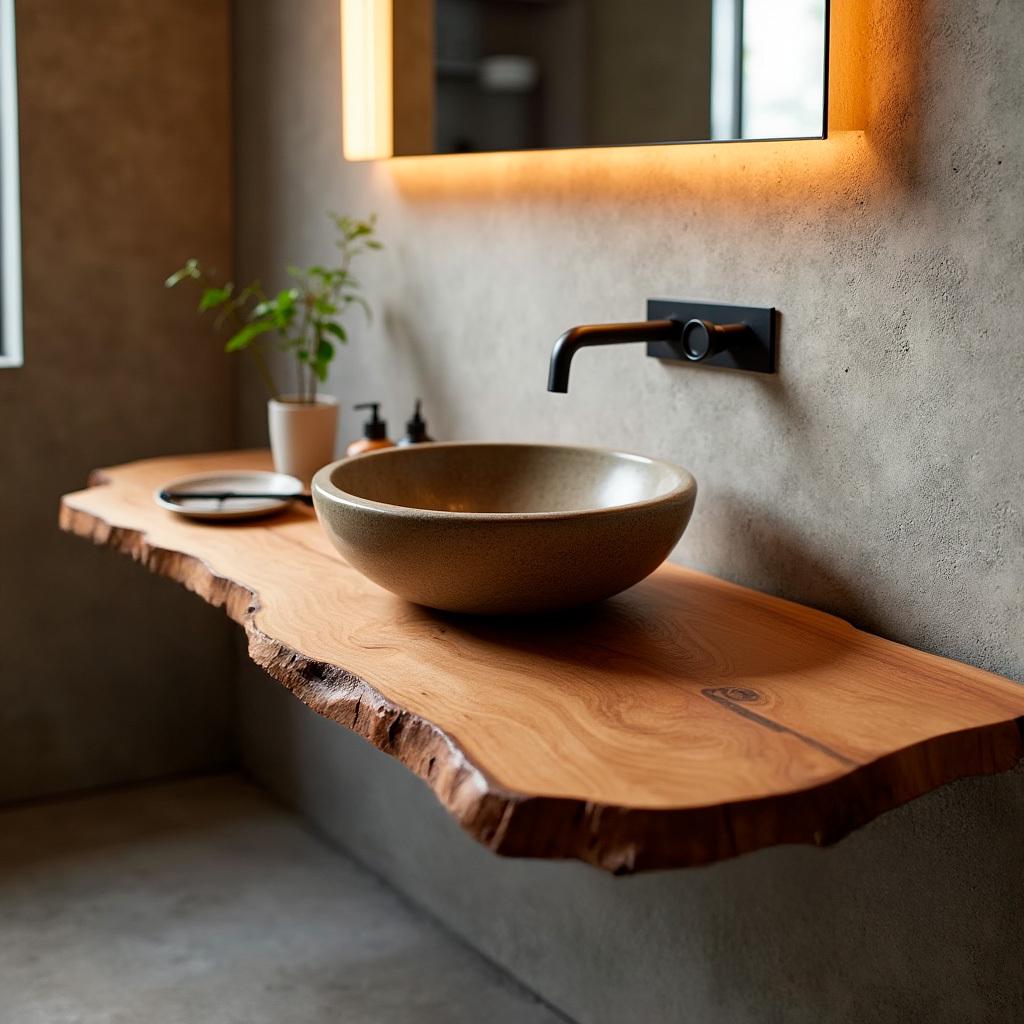 Live Edge Floating Bathroom Vanity, Handmade Reclaimed Wood Sink Shelf, Wall Mounted Vanity for Powder Room, Rustic Farmhouse Style