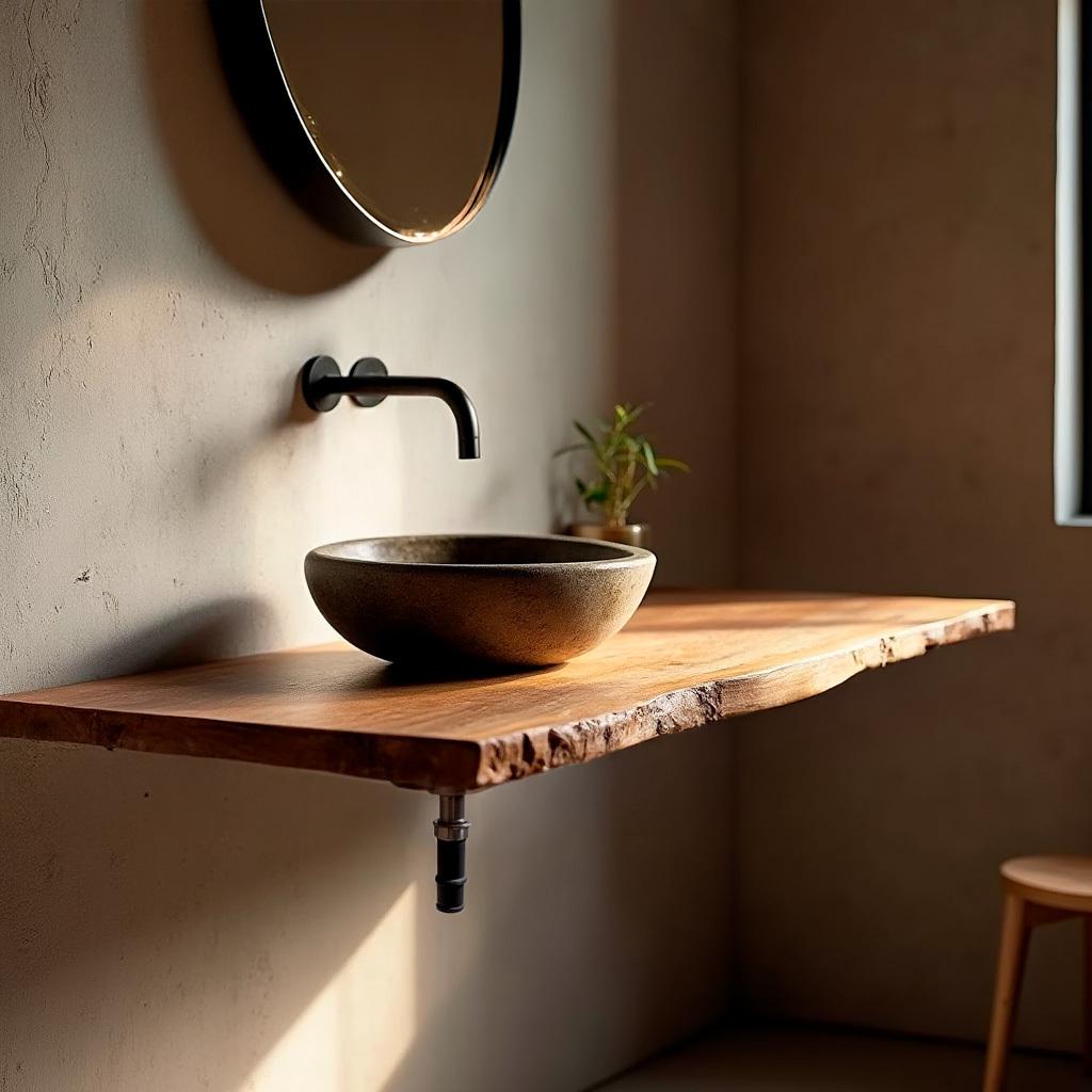 Live Edge Floating Bathroom Vanity, Handmade Reclaimed Wood Sink Shelf, Wall Mounted Vanity for Powder Room, Rustic Farmhouse Style
