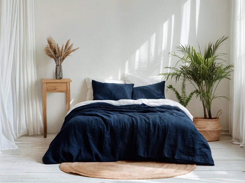 Navy Linen Pillowcase pillowcase King Queen Standard Euro Decoraive Toddler Multiple Sizes