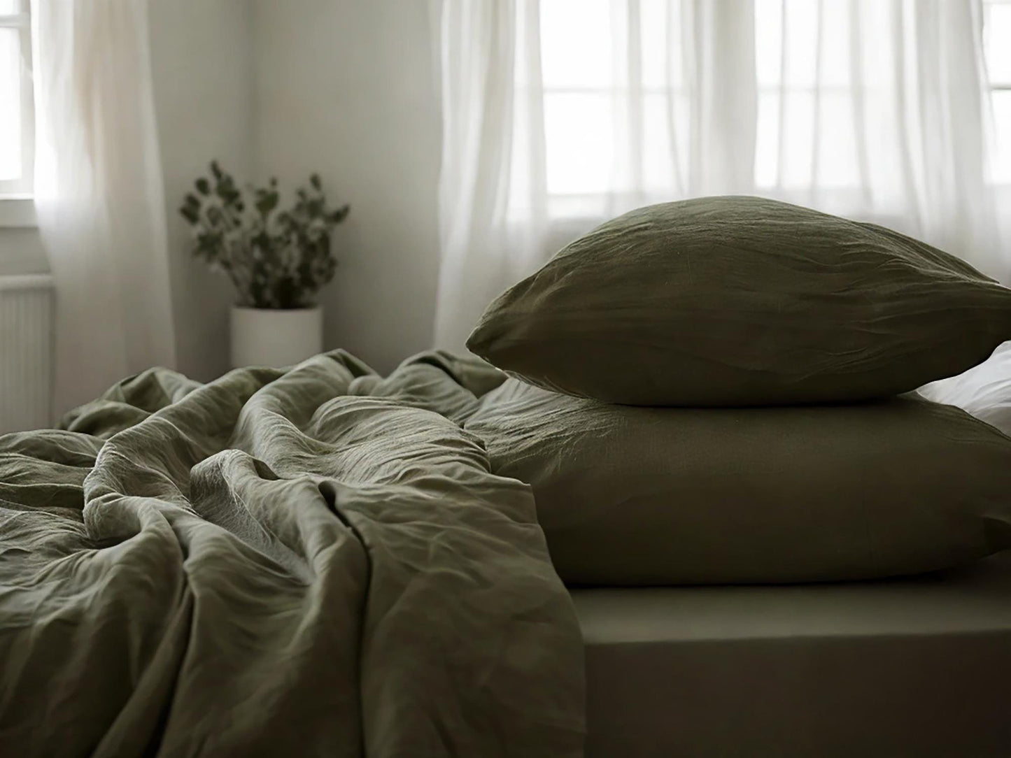 Khaki linen fitted sheet 1 Fitted sheet Breathable Stonewashed Bed Sheet in 100% Natural Flax