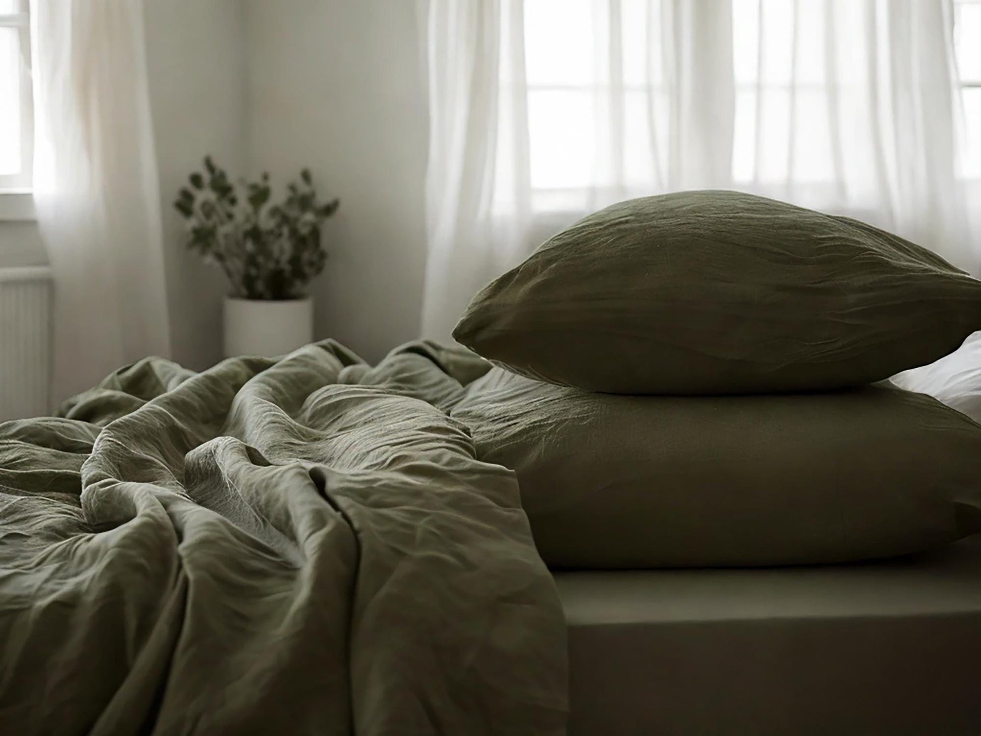 Khaki linen fitted sheet 1 Fitted sheet Breathable Stonewashed Bed Sheet in 100% Natural Flax