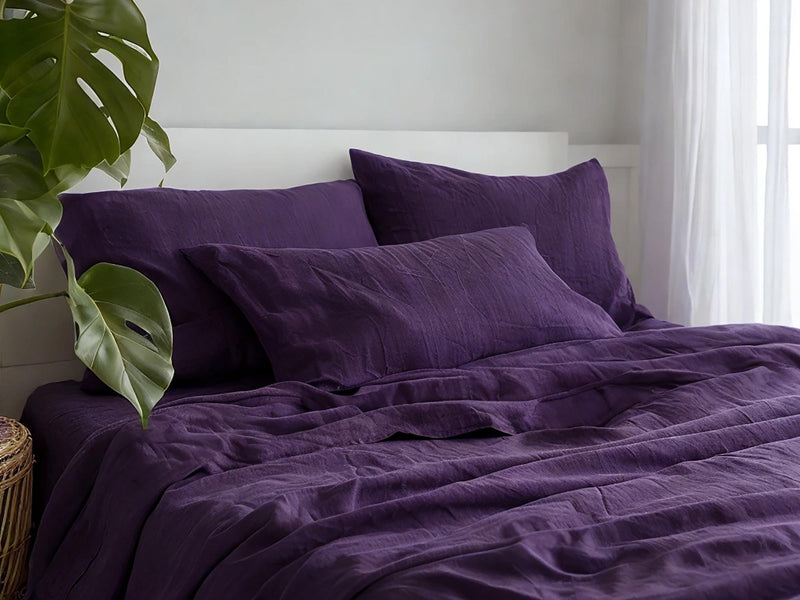 Violet linen fitted sheet 1 Fitted sheet Breathable Stonewashed Bed Sheet in 100% Natural Flax