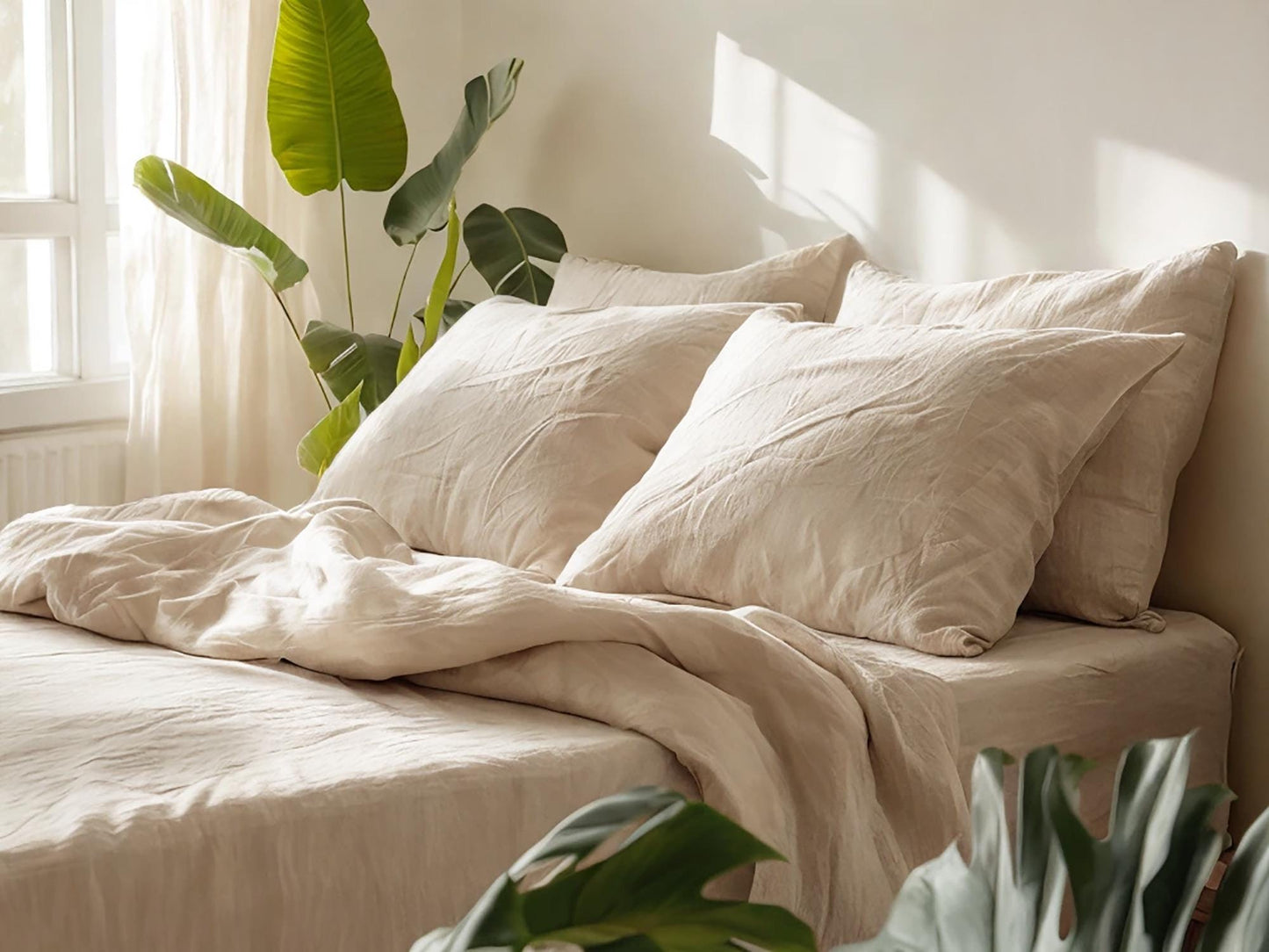 Oat linen fitted sheet 1 Fitted sheet Breathable Stonewashed Bed Sheet in 100% Natural Flax