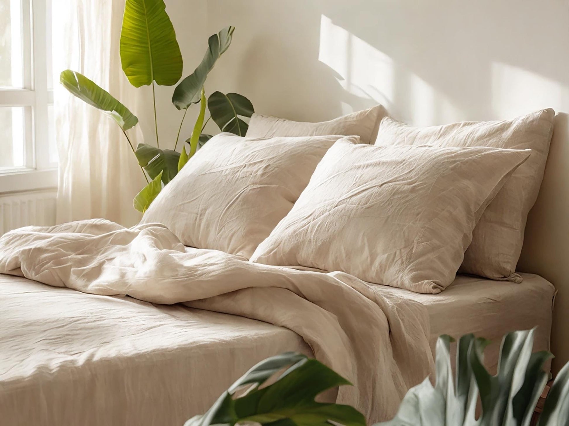 Oat linen fitted sheet 1 Fitted sheet Breathable Stonewashed Bed Sheet in 100% Natural Flax