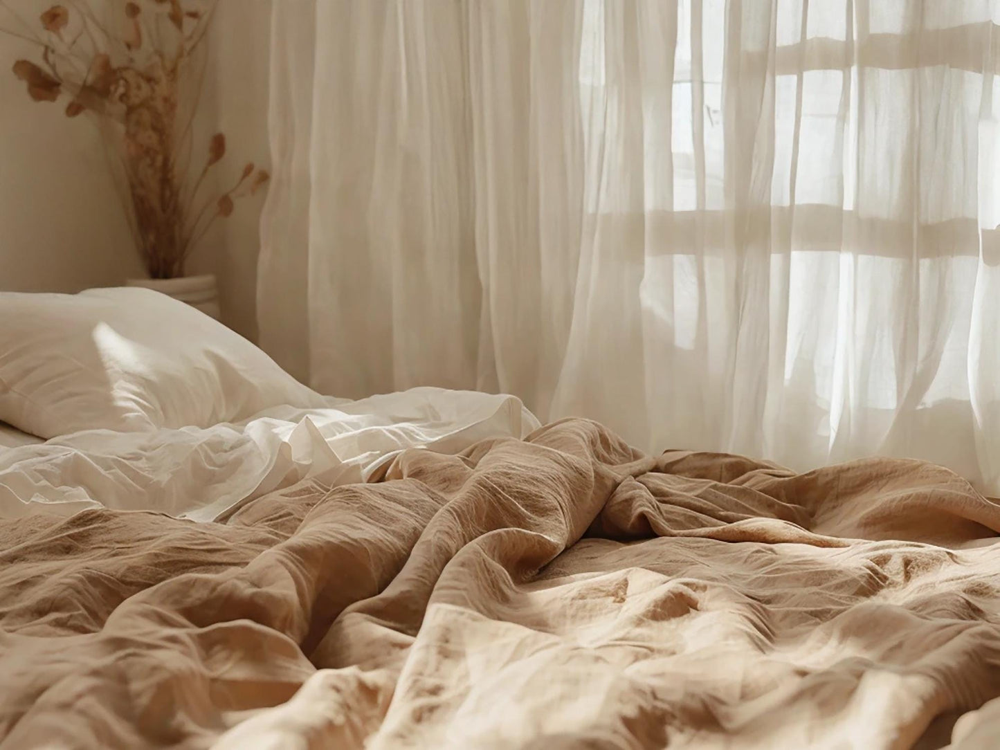 Caramel linen fitted sheet 1 Fitted sheet Breathable Stonewashed Bed Sheet in 100% Natural Flax