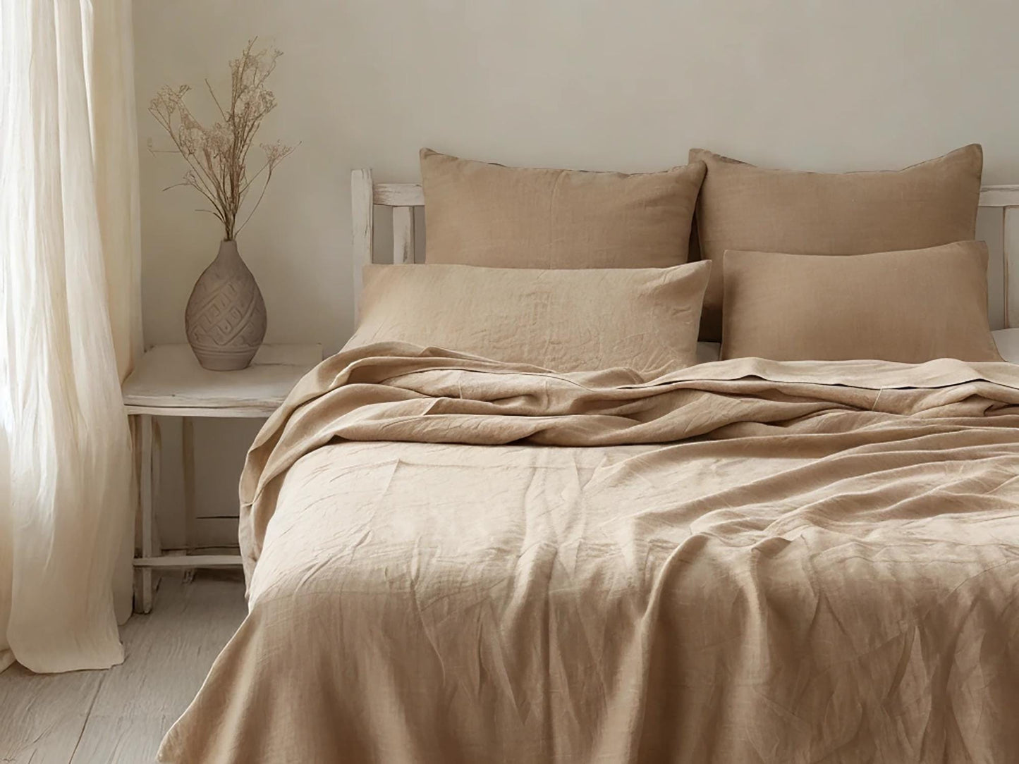 Caramel linen fitted sheet 1 Fitted sheet Breathable Stonewashed Bed Sheet in 100% Natural Flax