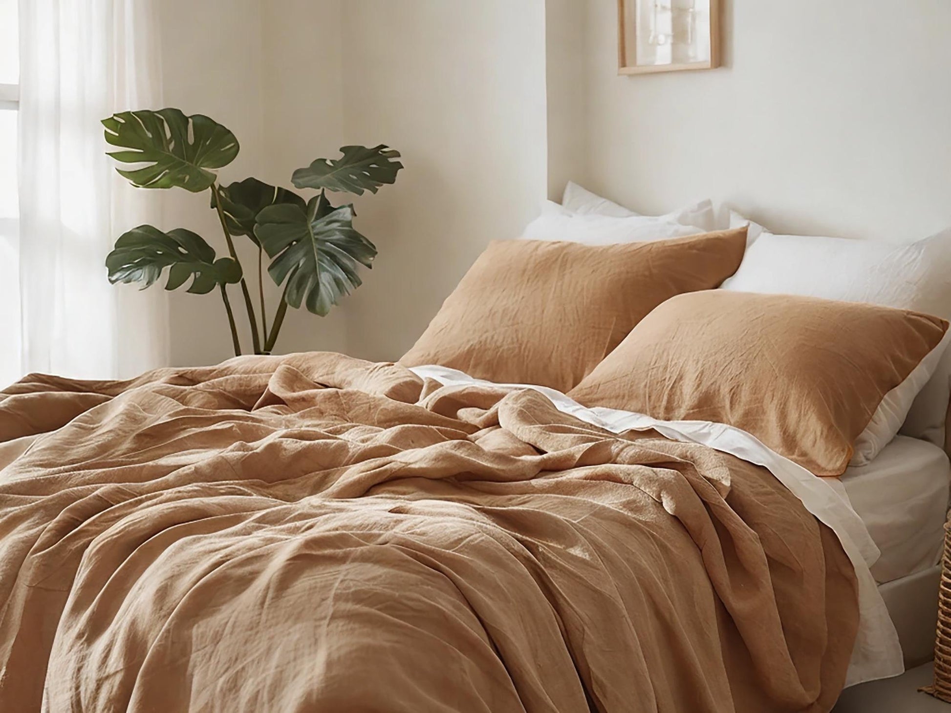 Almond linen fitted sheet 1 Fitted sheet Breathable Stonewashed Bed Sheet in 100% Natural Flax