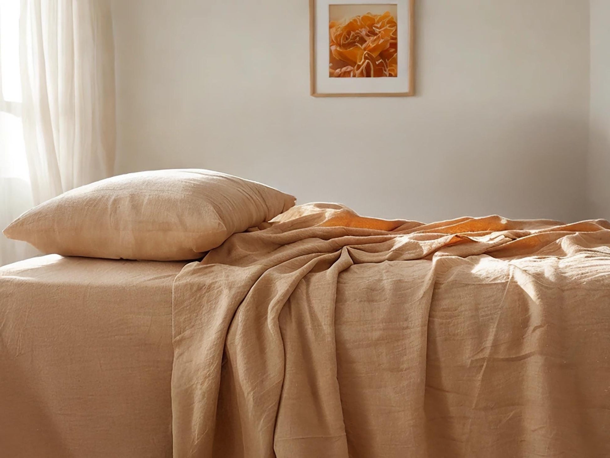Almond linen fitted sheet 1 Fitted sheet Breathable Stonewashed Bed Sheet in 100% Natural Flax