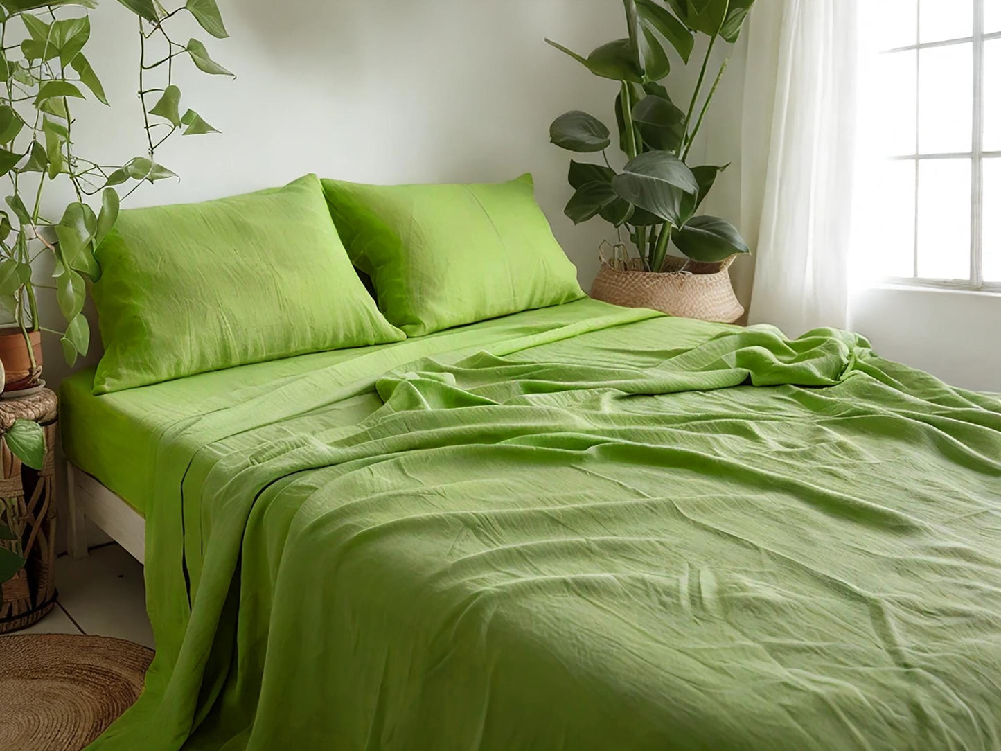 Lime linen fitted sheet 1 Fitted sheet Breathable Stonewashed Bed Sheet in 100% Natural Flax