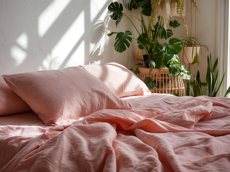 Peach linen fitted sheet 1 Fitted sheet Breathable Stonewashed Bed Sheet in 100% Natural Flax