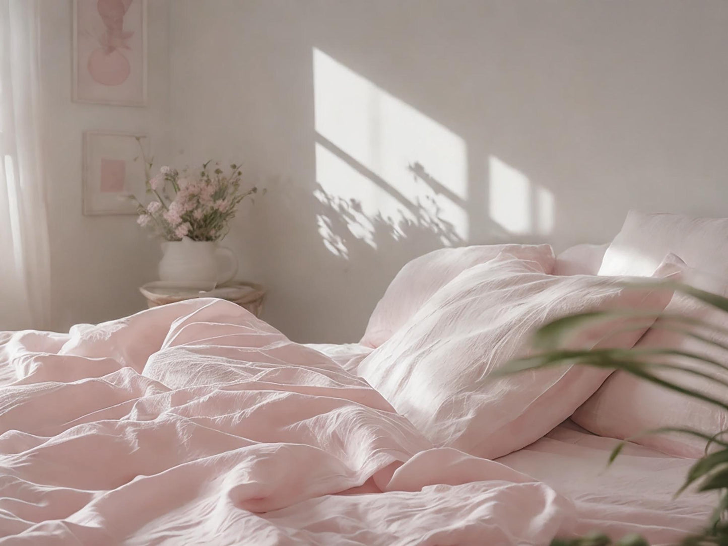 Pastel pink linen fitted sheet 1 Fitted sheet Breathable Stonewashed Bed Sheet in 100% Natural Flax