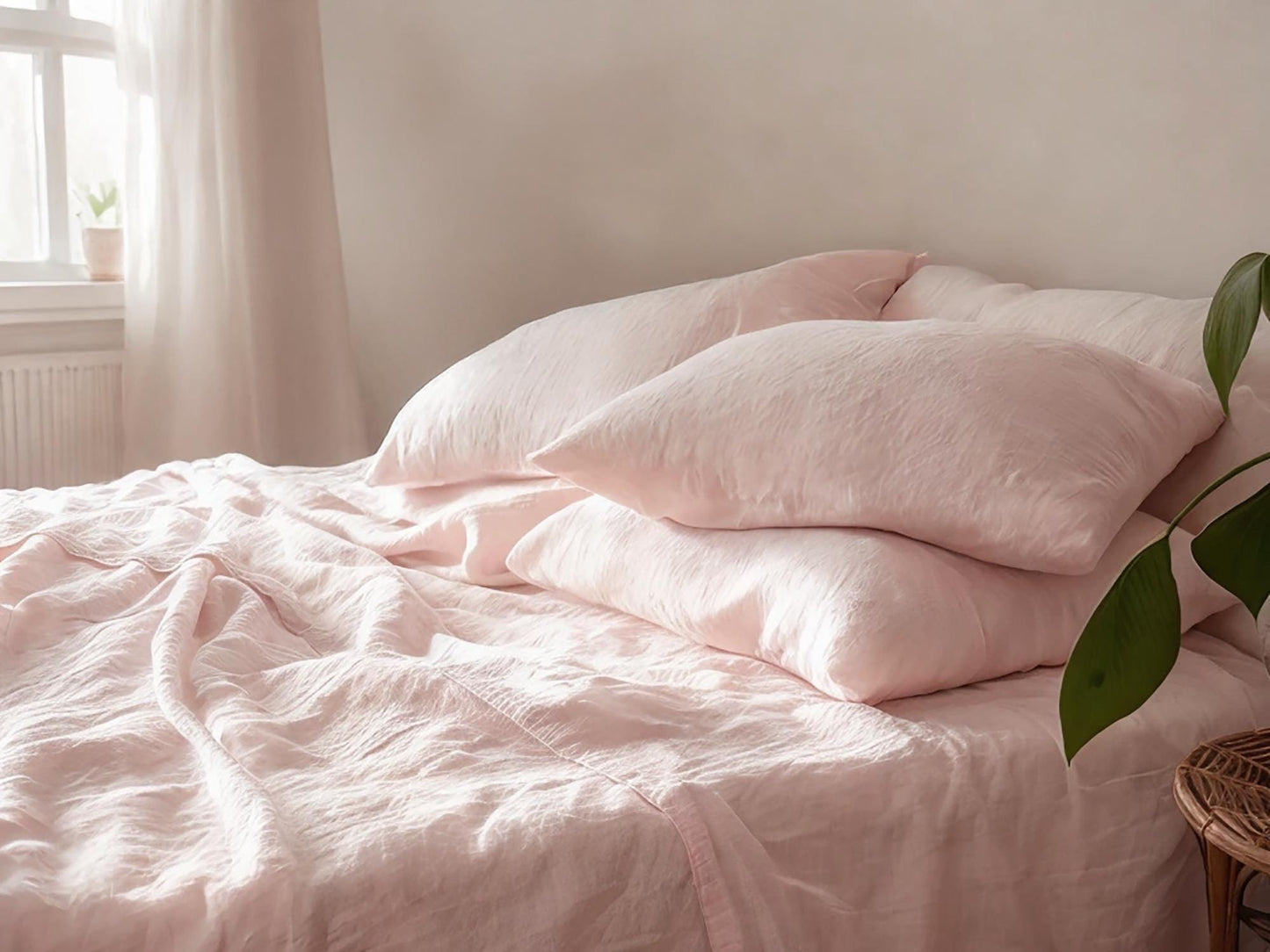 Pastel pink linen fitted sheet 1 Fitted sheet Breathable Stonewashed Bed Sheet in 100% Natural Flax