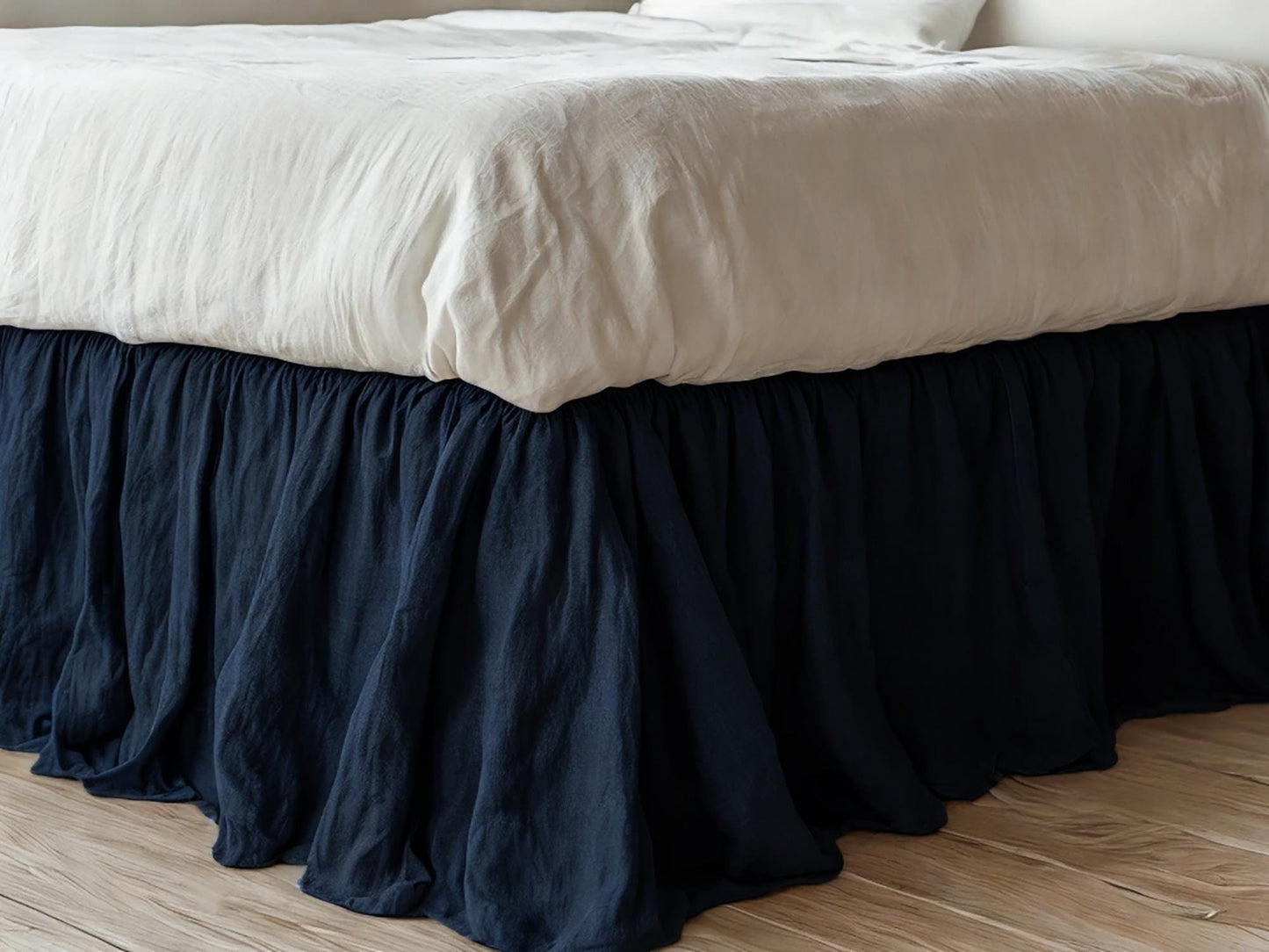 Navy linen ruffled bed skirt Soft Gathered Dust Ruffle Linen Dust Ruffle with Soft Gathered Edges