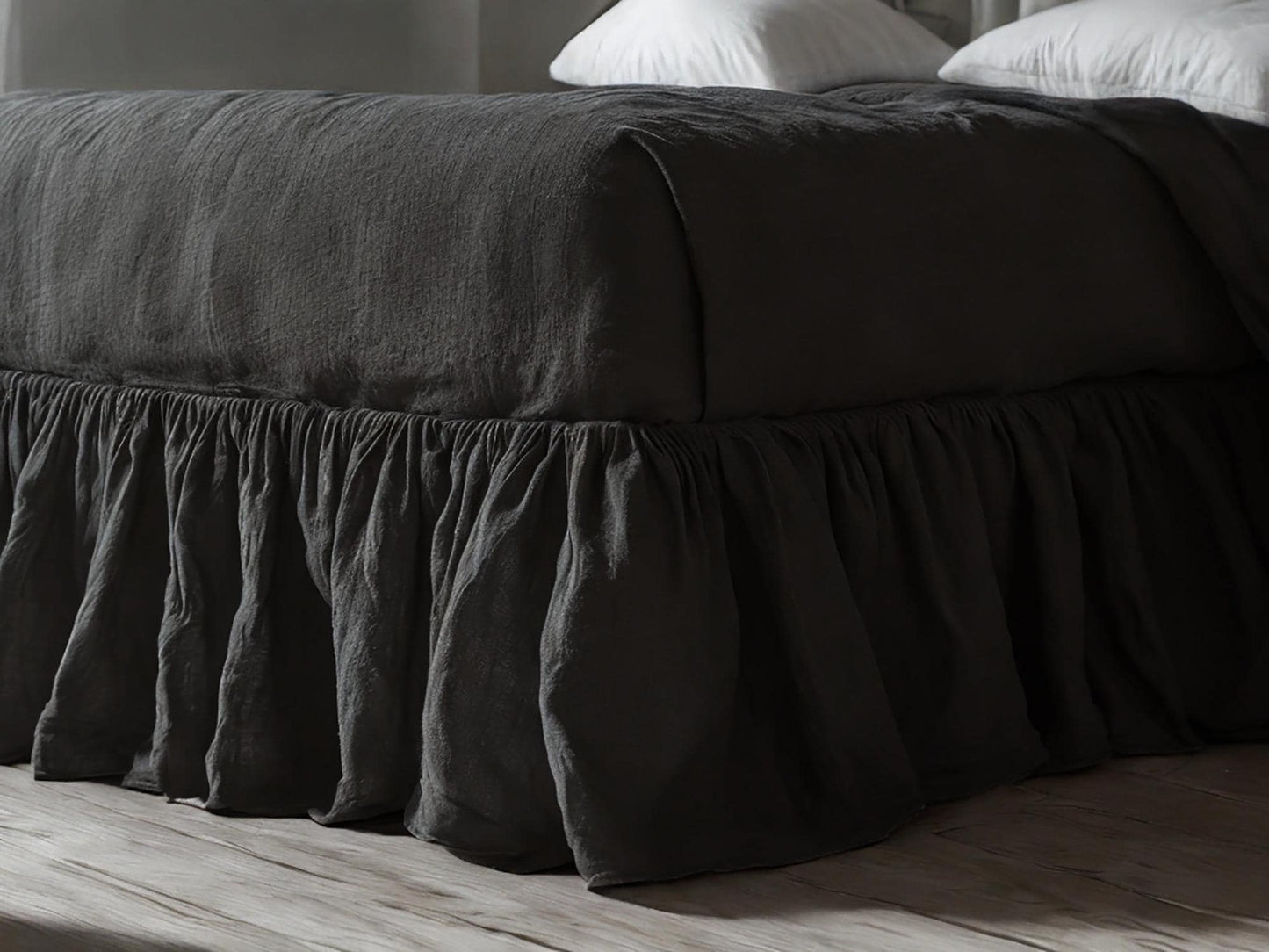 Charcoal linen ruffled bed skirt Soft Gathered Dust Ruffle Linen Dust Ruffle with Soft Gathered Edges