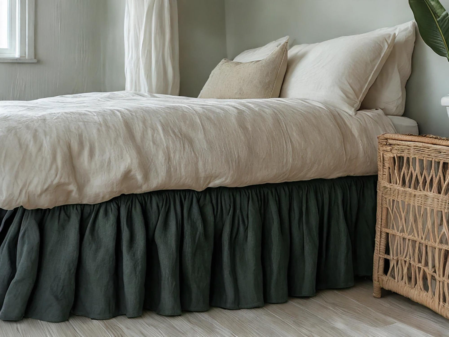 Charcoal linen ruffled bed skirt Soft Gathered Dust Ruffle Linen Dust Ruffle with Soft Gathered Edges