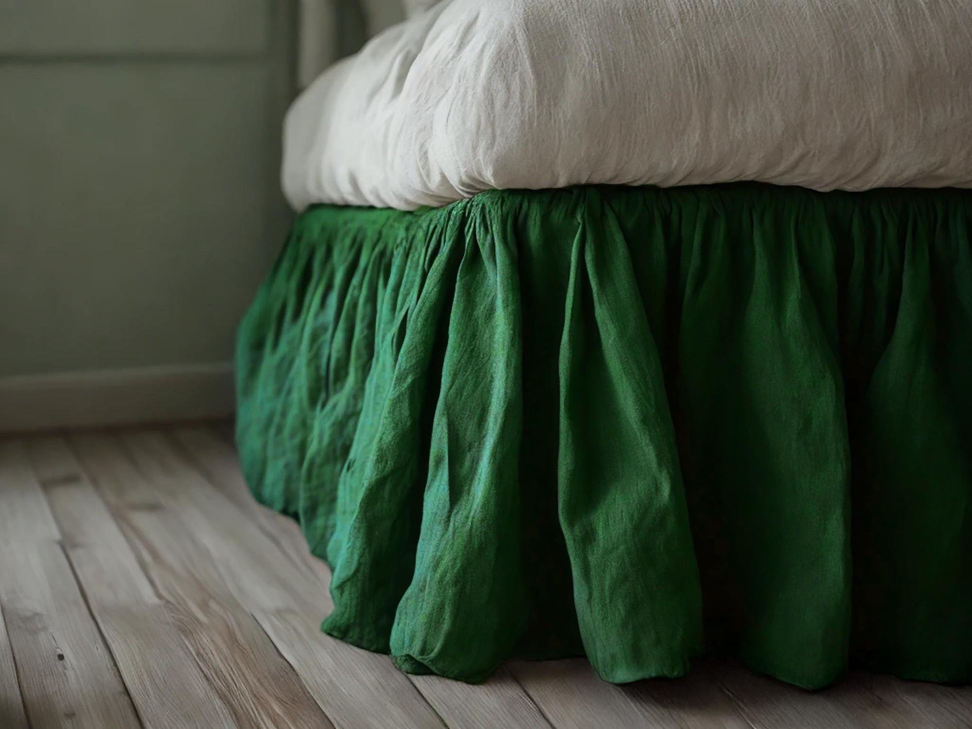 Verdant linen ruffled bed skirt Soft Gathered Dust Ruffle Linen Dust Ruffle with Soft Gathered Edges