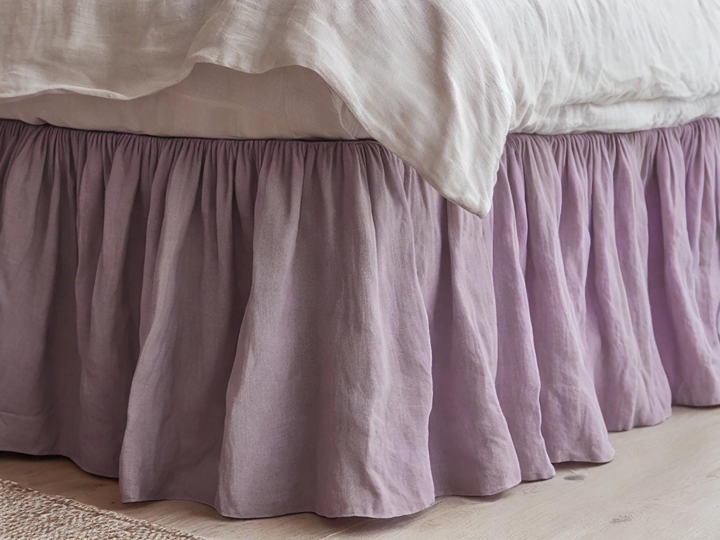 Amethyst linen ruffled bed skirt Soft Gathered Dust Ruffle Linen Dust Ruffle with Soft Gathered Edges