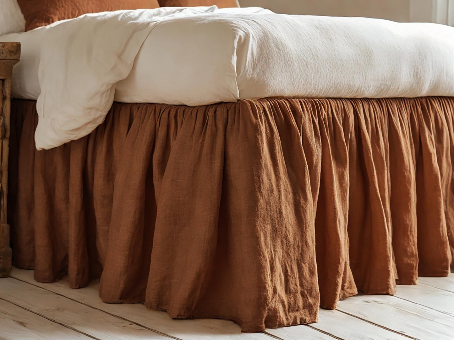 Ginger linen ruffled bed skirt Soft Gathered Dust Ruffle Linen Dust Ruffle with Soft Gathered Edges