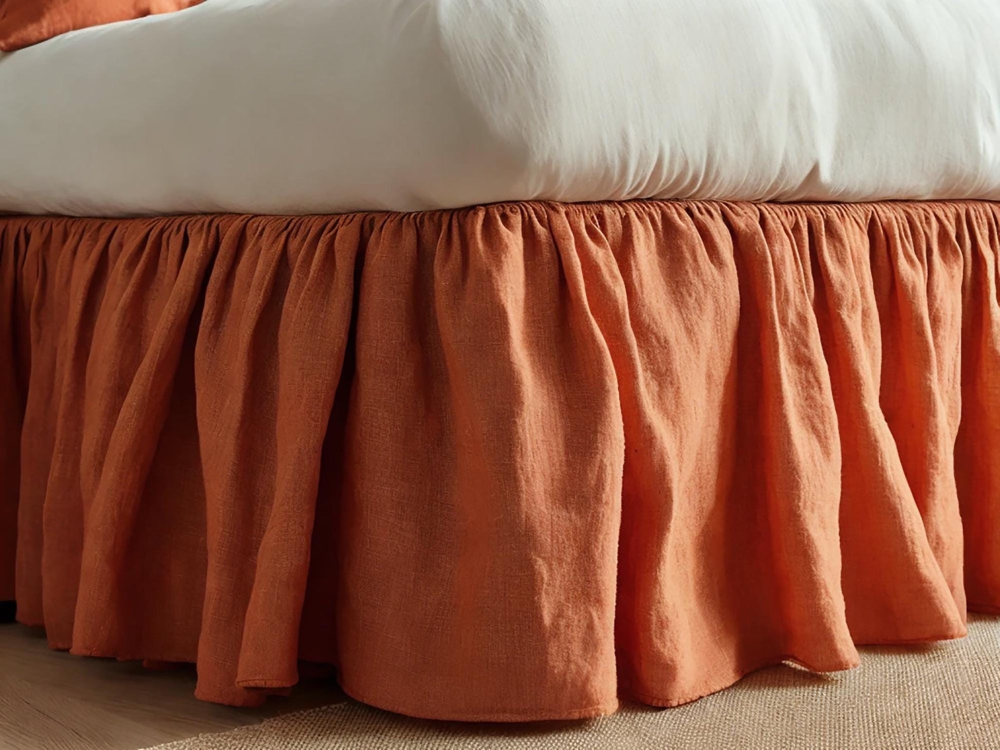 Carrot linen ruffled bed skirt Soft Gathered Dust Ruffle Linen Dust Ruffle with Soft Gathered Edges