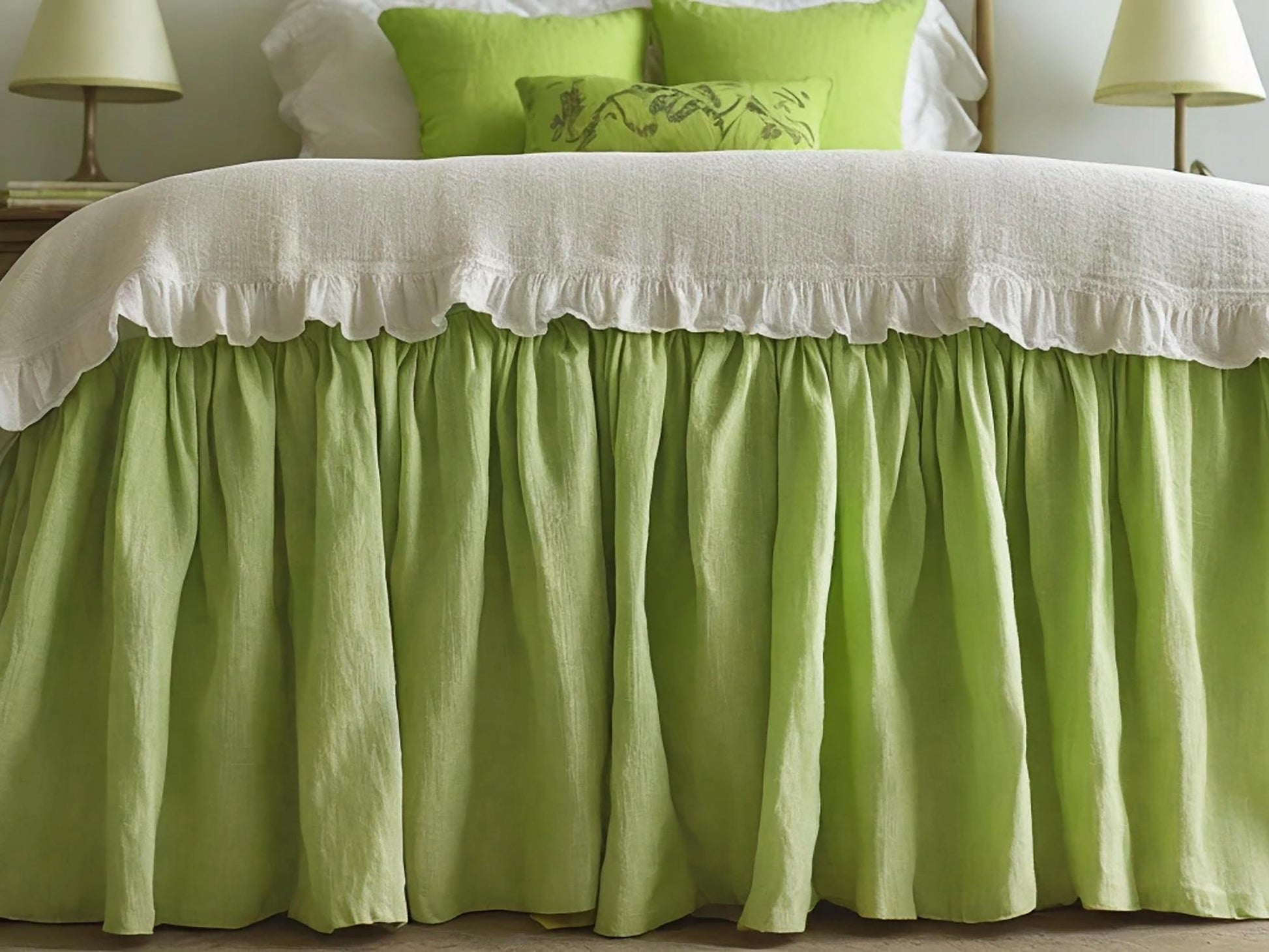 Lime linen ruffled bed skirt Soft Gathered Dust Ruffle Linen Dust Ruffle with Soft Gathered Edges