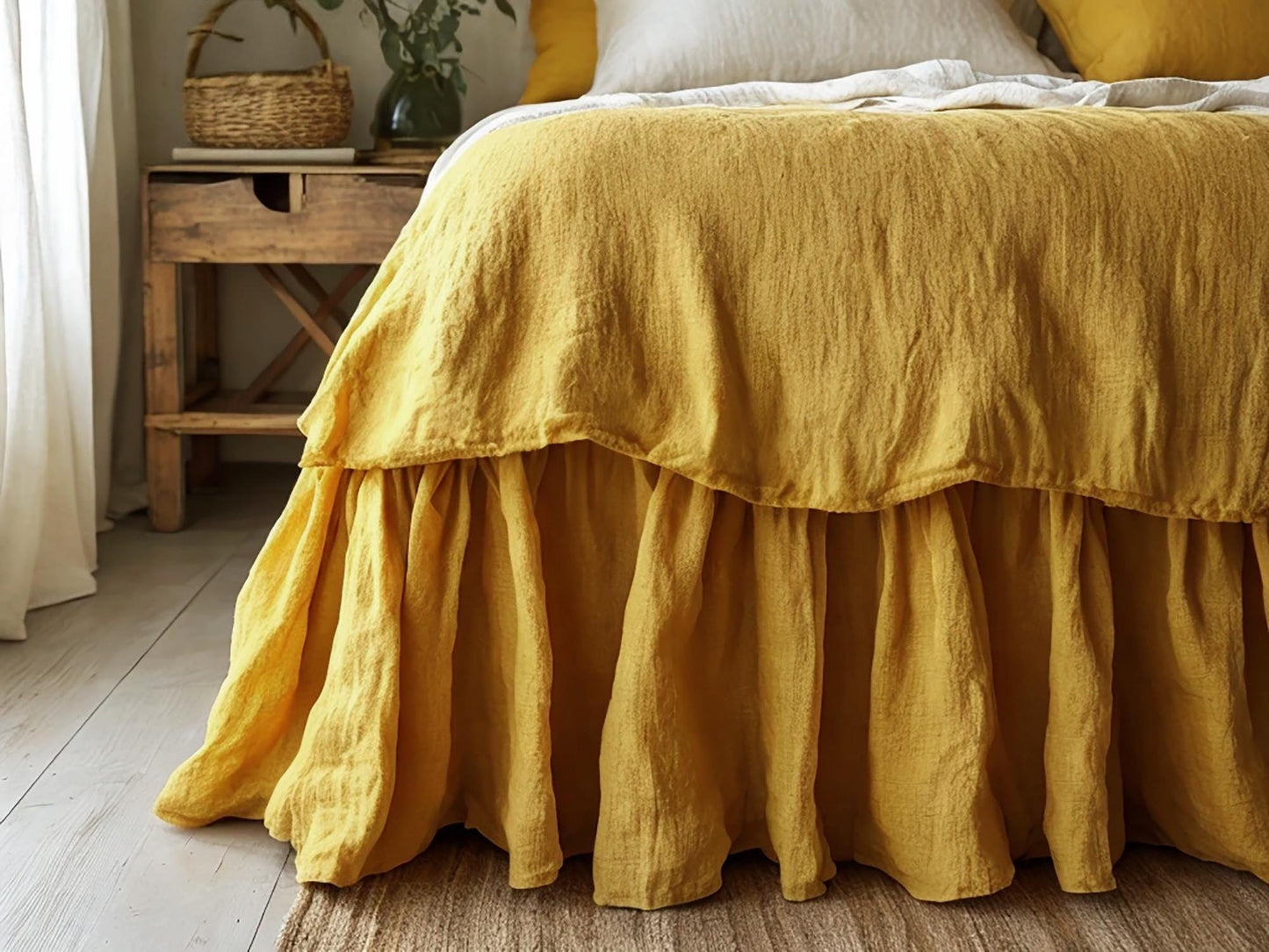 Amber linen ruffled bed skirt Soft Gathered Dust Ruffle Linen Dust Ruffle with Soft Gathered Edges