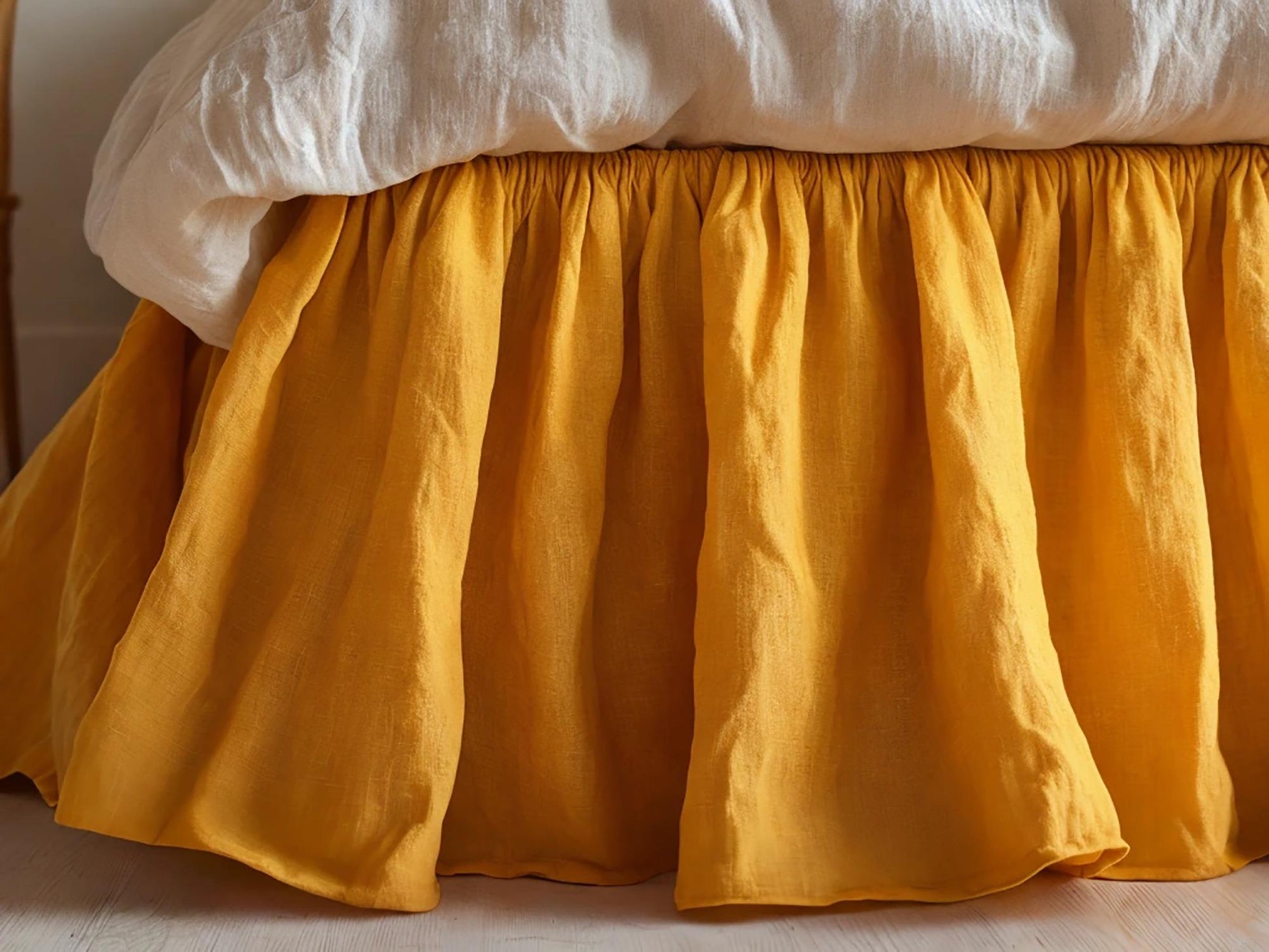 Marigold linen ruffled bed skirt Soft Gathered Dust Ruffle Linen Dust Ruffle with Soft Gathered Edges