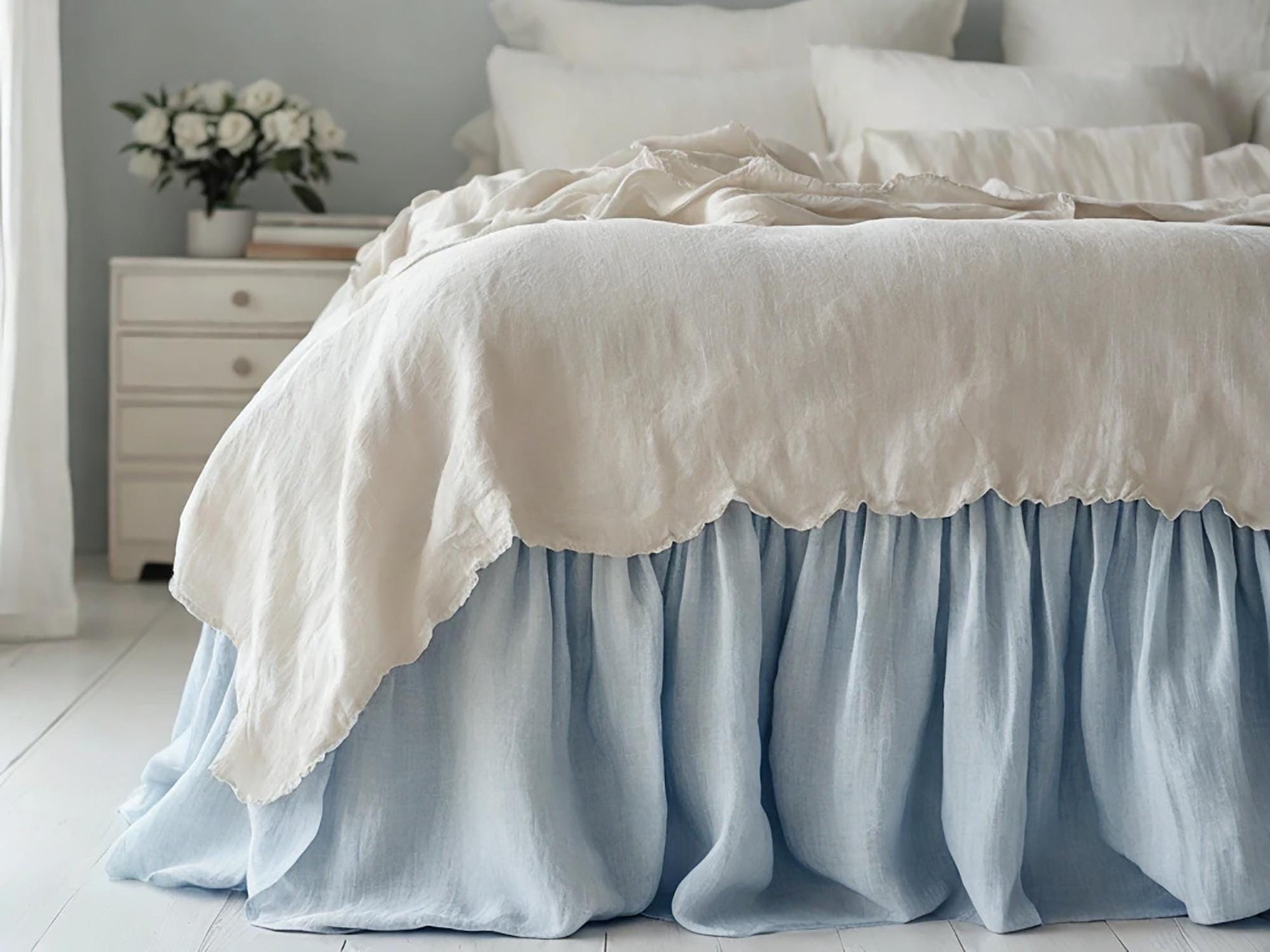 Ice linen ruffled bed skirt Soft Gathered Dust Ruffle Linen Dust Ruffle with Soft Gathered Edges