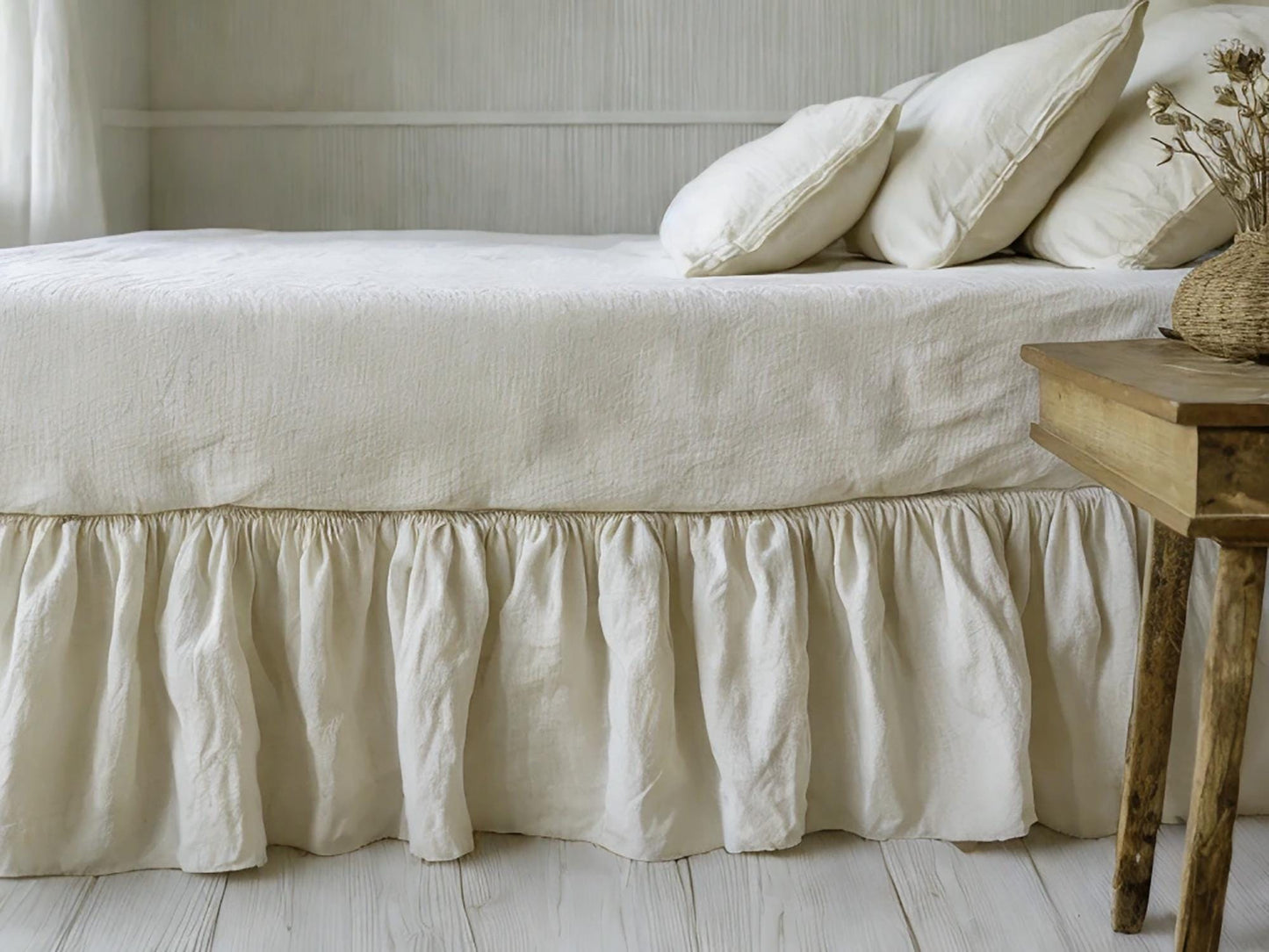 Ivory linen ruffled bed skirt Soft Gathered Dust Ruffle Linen Dust Ruffle with Soft Gathered Edges