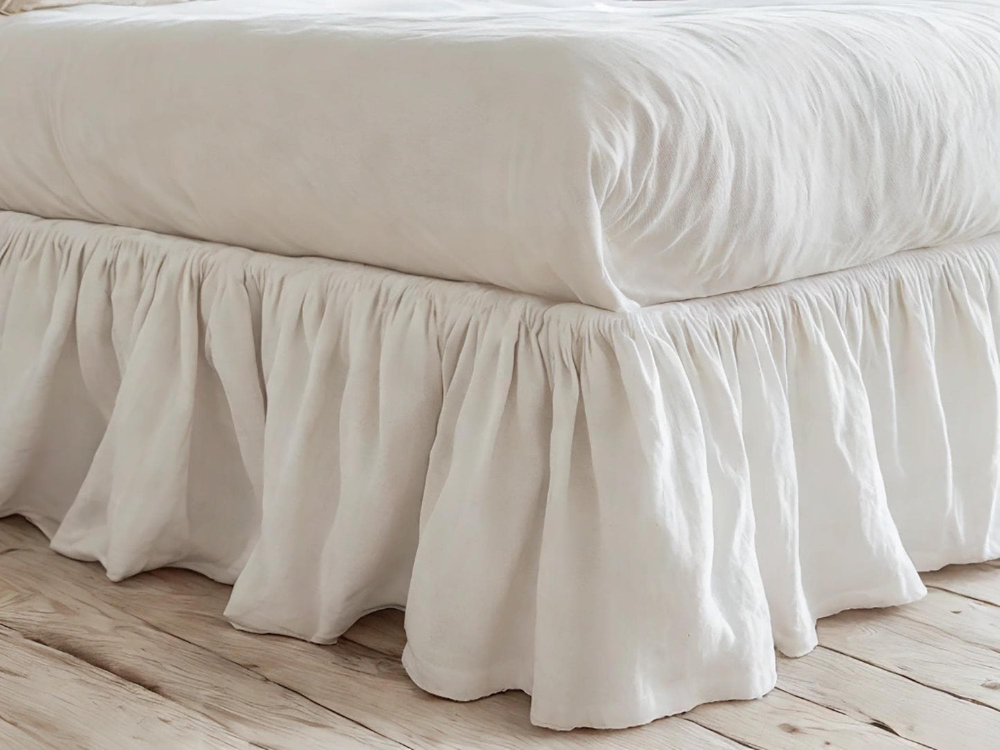 White linen ruffled bed skirt Soft Gathered Dust Ruffle Linen Dust Ruffle with Soft Gathered Edges