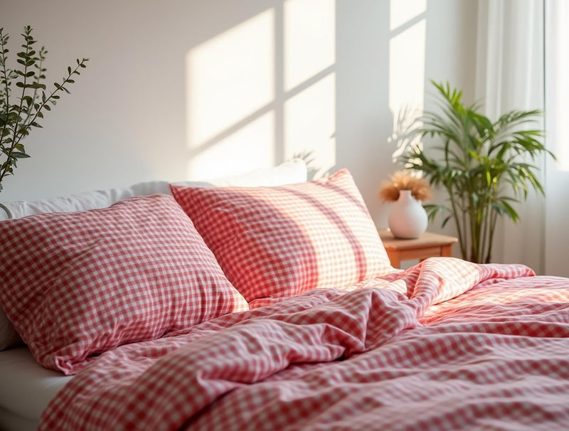 Red Gingham Cotton Bedding Set