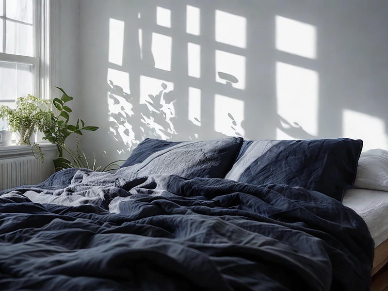 Navy Linen Bedding Set Rustic Duvet Cover and 2 Pillowcases Soft Medium Weight Bedding, Stonewashed Comfort