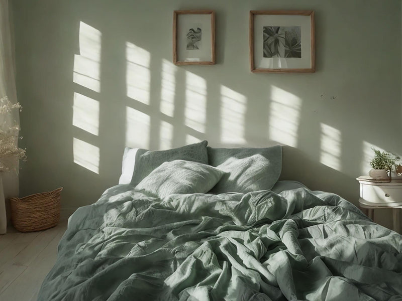Sage Linen Bedding Set Rustic Duvet Cover and 2 Pillowcases Soft Medium Weight Bedding, Stonewashed Comfort