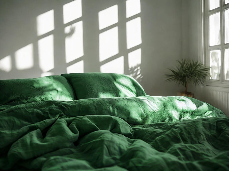 Verdant Linen Bedding Set Rustic Duvet Cover and 2 Pillowcases Soft Medium Weight Bedding, Stonewashed Comfort
