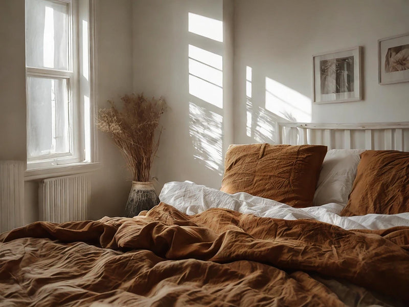 Ginger Linen Bedding Set Rustic Duvet Cover and 2 Pillowcases Soft Medium Weight Bedding, Stonewashed Comfort
