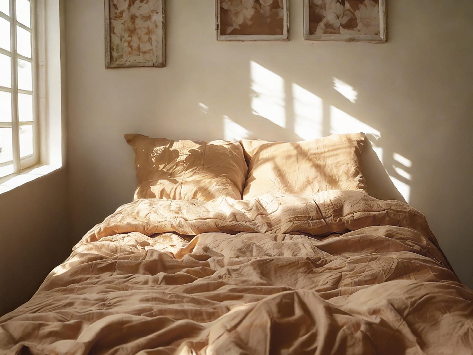 Almond Linen Bedding Set Rustic Duvet Cover and 2 Pillowcases Soft Medium Weight Bedding, Stonewashed Comfort