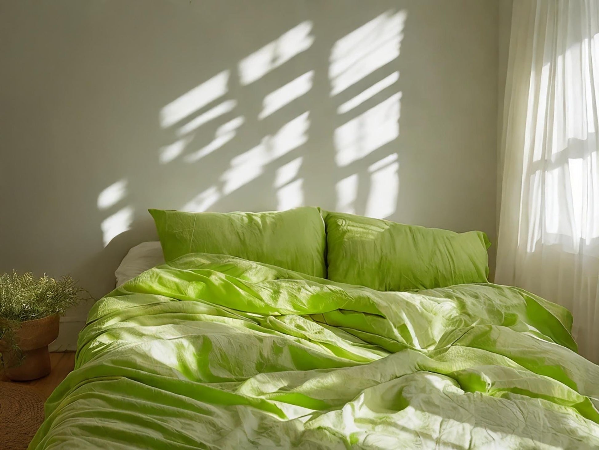 Lime Linen Bedding Set Rustic Duvet Cover and 2 Pillowcases Soft Medium Weight Bedding, Stonewashed Comfort