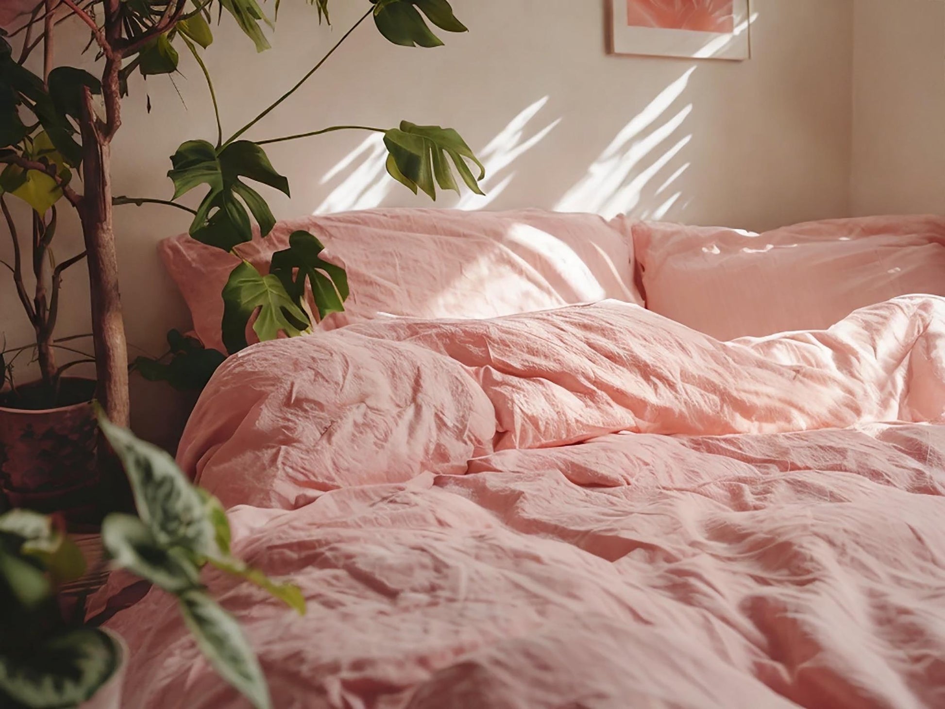 Peach Linen Bedding Set Rustic Duvet Cover and 2 Pillowcases Soft Medium Weight Bedding, Stonewashed Comfort