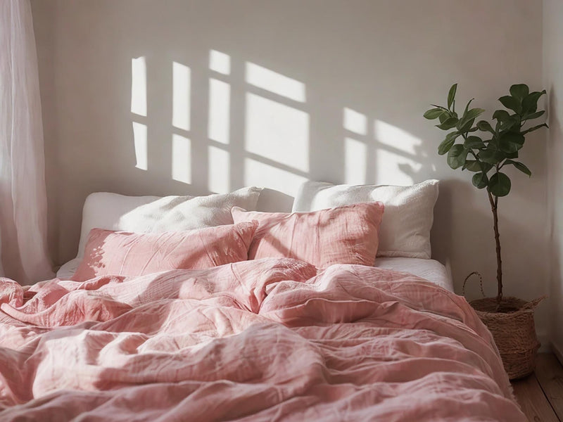 Peach Linen Bedding Set Rustic Duvet Cover and 2 Pillowcases Soft Medium Weight Bedding, Stonewashed Comfort