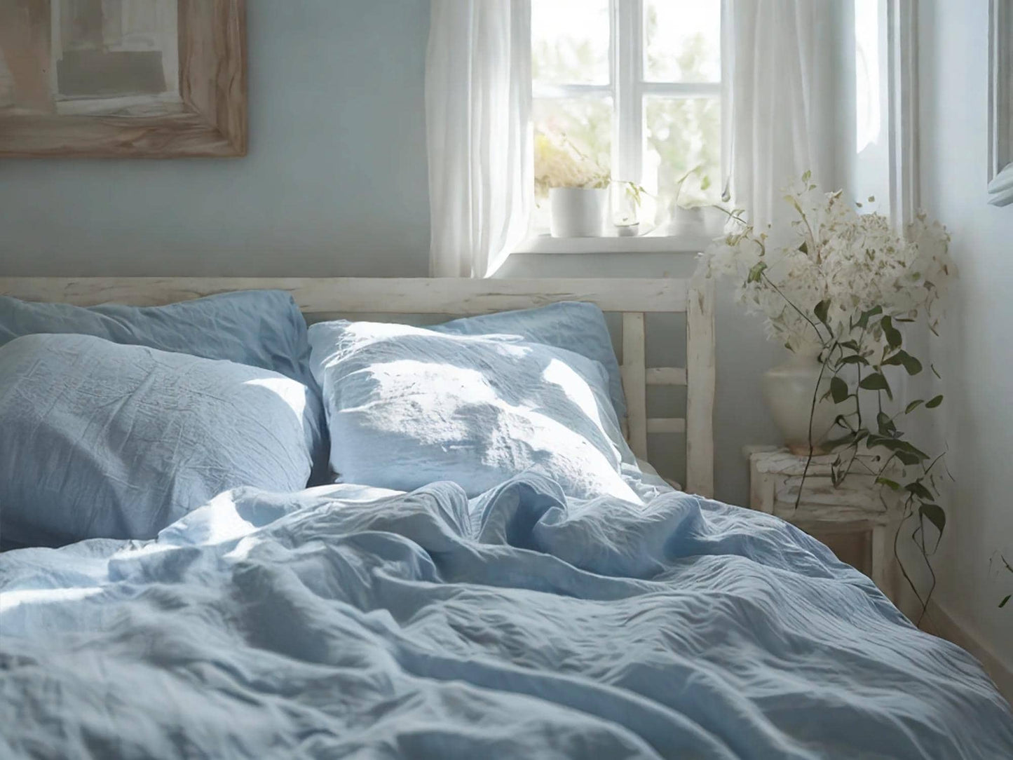 Ice Linen Bedding Set Rustic Duvet Cover and 2 Pillowcases Soft Medium Weight Bedding, Stonewashed Comfort