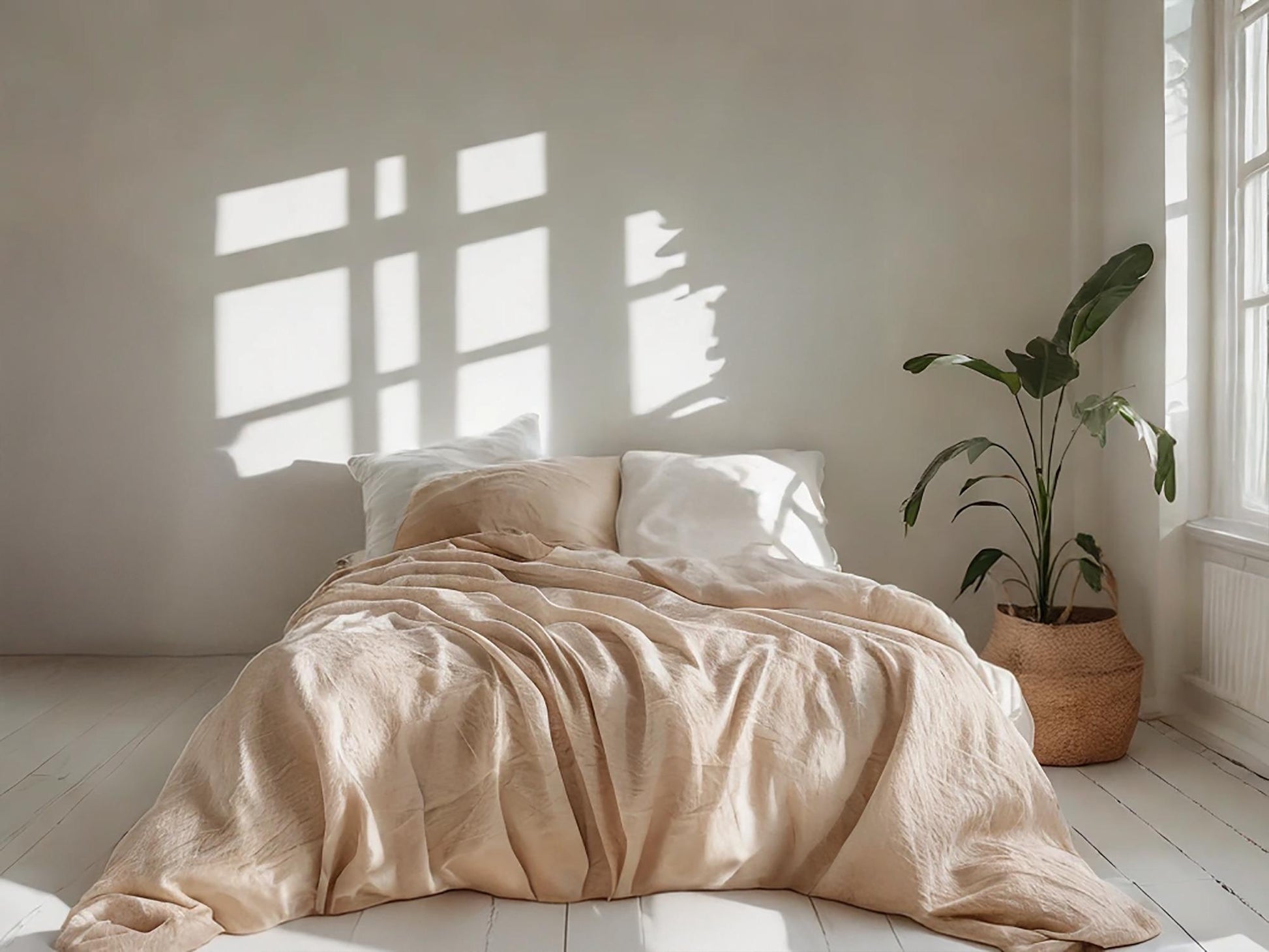 Oat Linen Bedding Set Rustic Duvet Cover and 2 Pillowcases Soft Medium Weight Bedding, Stonewashed Comfort