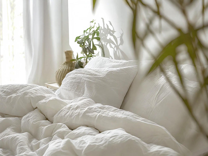 White Linen Bedding Set Rustic Duvet Cover and 2 Pillowcases Soft Medium Weight Bedding, Stonewashed Comfort