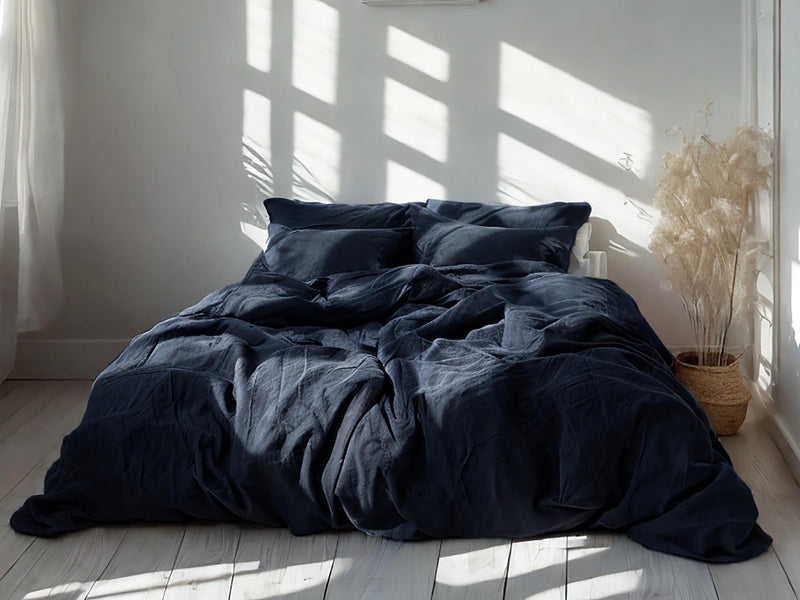 Navy linen Duvet cover Soft 1 Medium Weight Cover Breathable Stonewashed Comfort