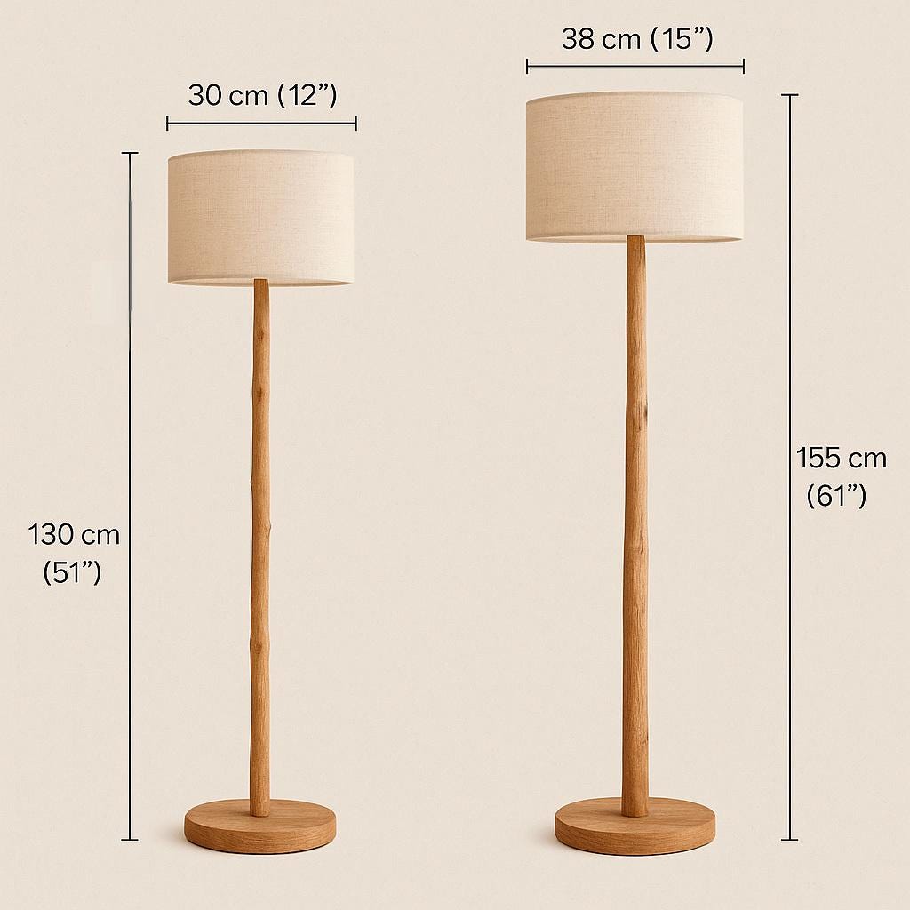 Modern Wooden Floor Lamp, Japandi Beige Light, Rustic Brown Oak Lamp For Living Room, Handmade Scandinavian Decor, Unique Gift Idea