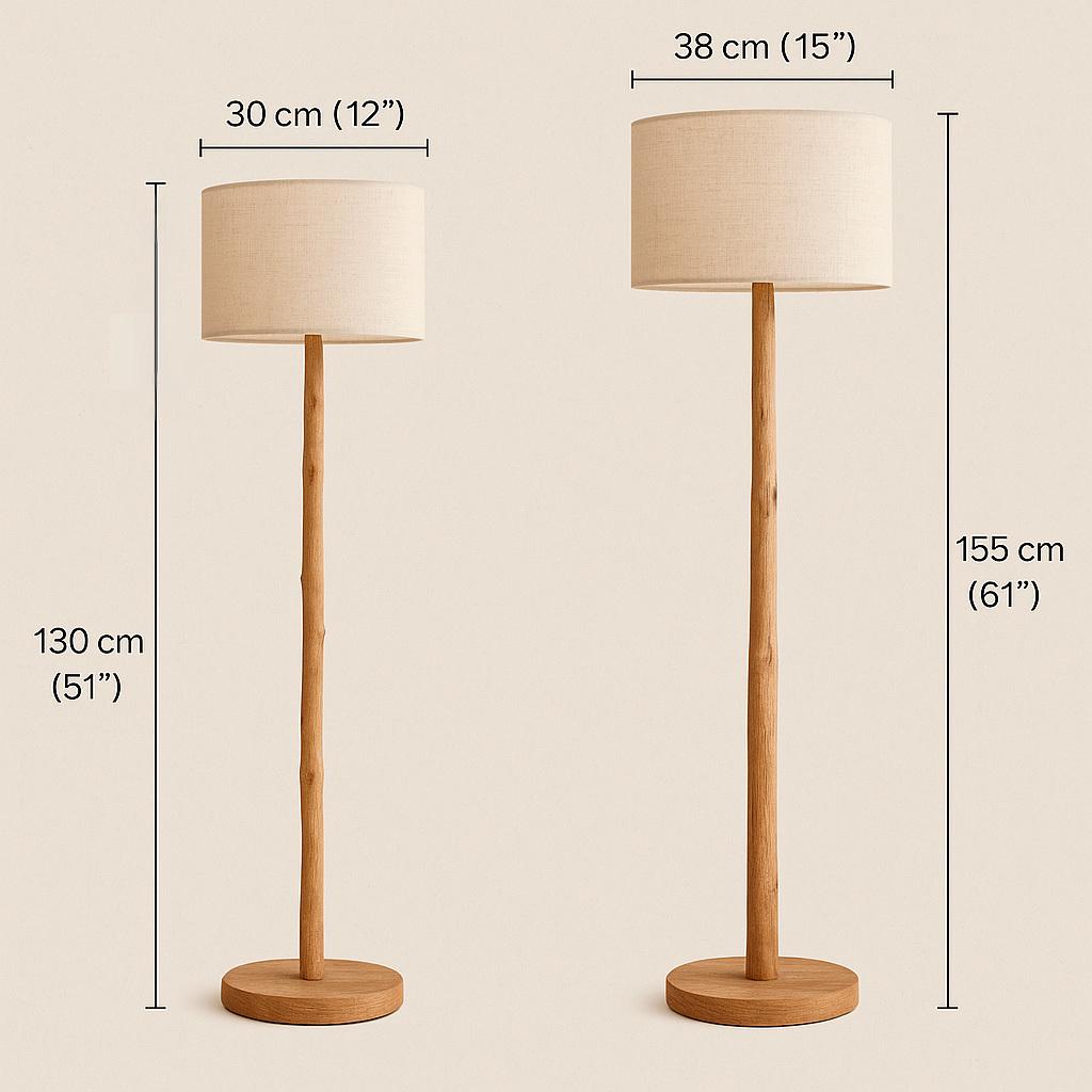 Wooden Floor Lamp, Beige Standing Light, Rustic Japandi Oak Lamp For Corner, Handmade Nordic Home Decor Lighting, Gift Idea For Home