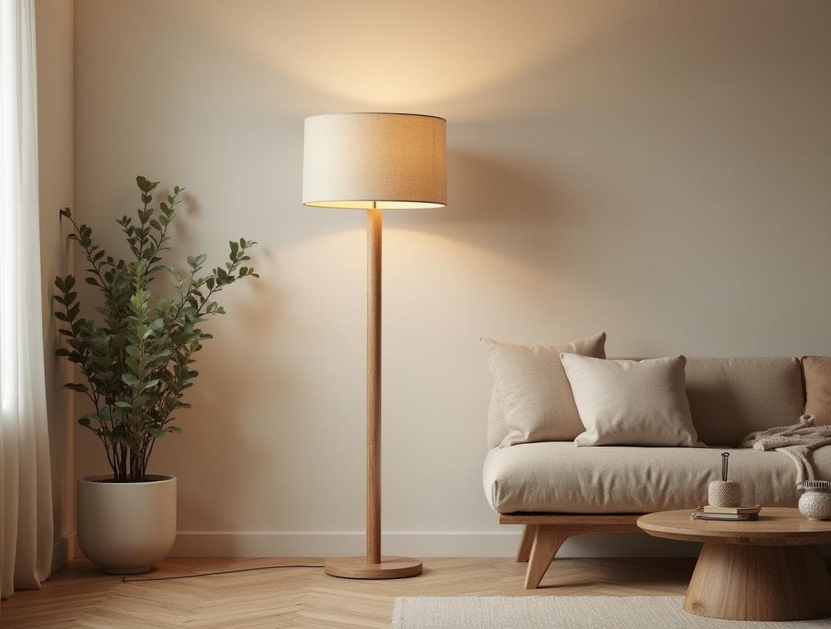 Wooden Floor Lamp, Beige Standing Light, Rustic Japandi Oak Lamp For Corner, Handmade Nordic Home Decor Lighting, Gift Idea For Home