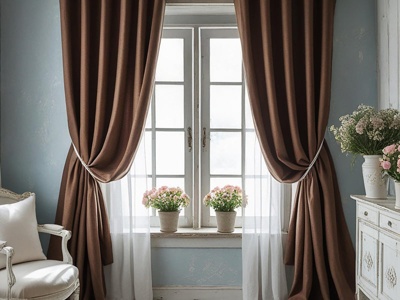 Ginger linen curtain Rustic Natural Drapes pair blackout or regular, medium-weight, with optional cotton lining, custom sizing available
