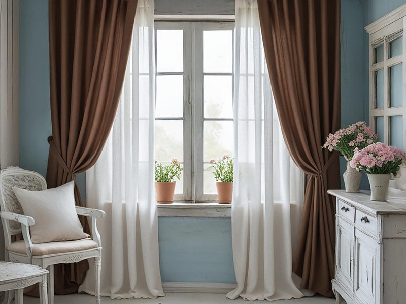Ginger linen curtain Rustic Natural Drapes pair blackout or regular, medium-weight, with optional cotton lining, custom sizing available